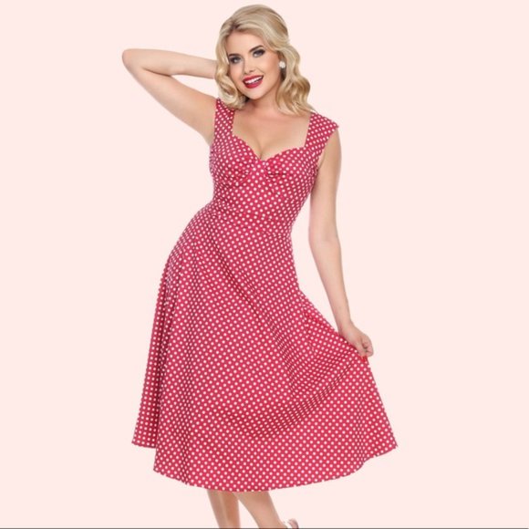 Bettie Page Dresses & Skirts - Bettie Page Red Polka Dot Pinup Dress - Rockabilly Retro Halloween - 8 -50s
